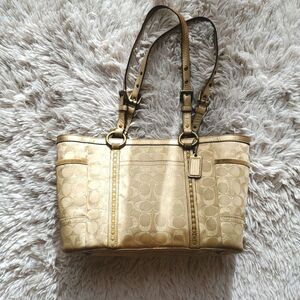 Coach Vintage Gold Gallery Signature Metallic Studded Tote Shoulder Purse Y2k